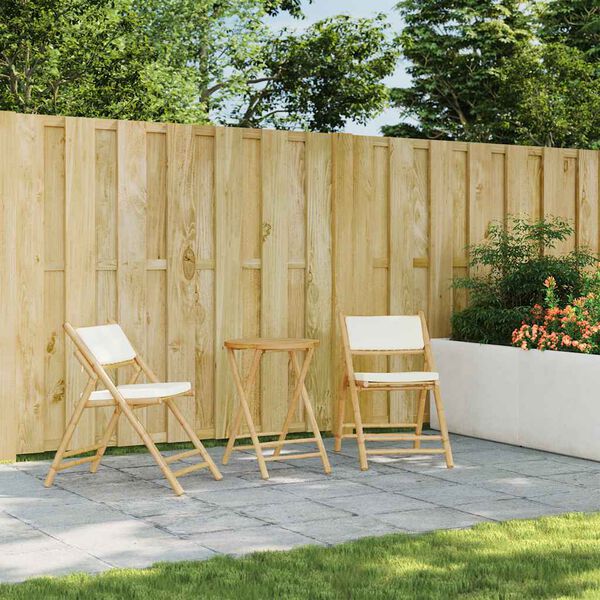 vidaXL Ensemble de bistro pliante 3 pcs et coussins blanc crème bambou