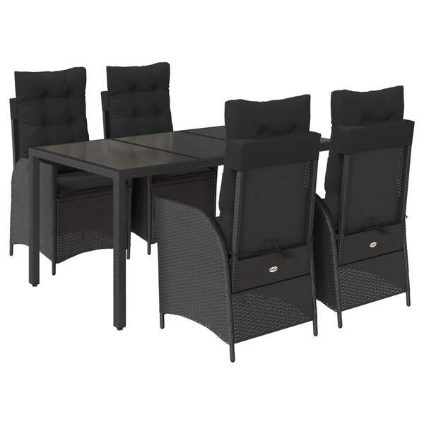 vidaXL Ensemble &agrave; manger de jardin coussins 5pcs Noir R&eacute;sine tress&eacute;e