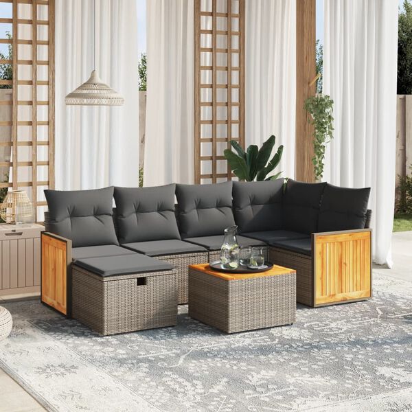 vidaXL Salon de jardin avec coussins 7 pcs gris r&eacute;sine tress&eacute;e