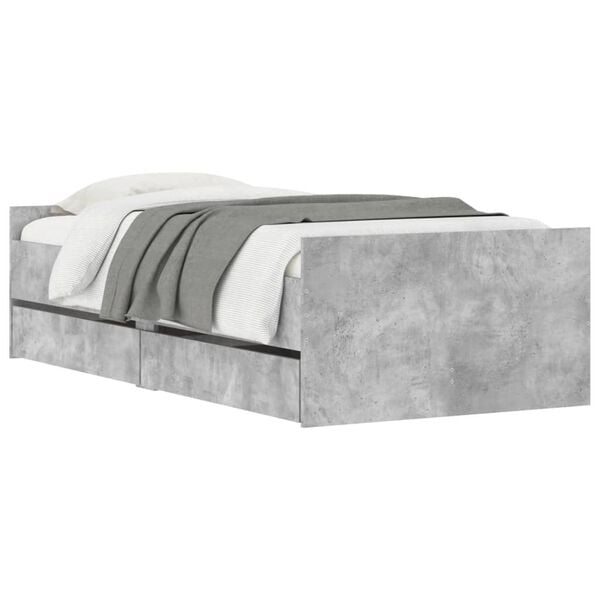 vidaXL Cadre de lit avec tiroirs sans matelas gris béton 90x190 cm