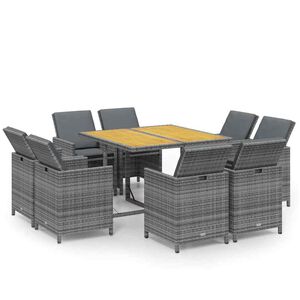 vidaXL Ensemble &agrave; manger de jardin coussins 9pcs R&eacute;sine tress&eacute;e Gris