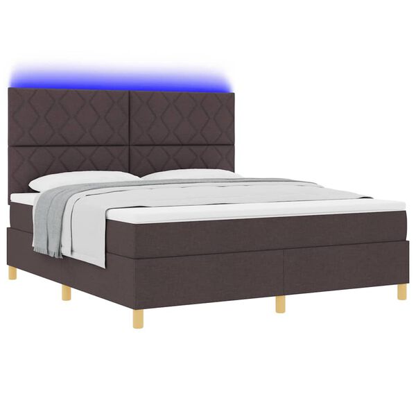 vidaXL Lit &agrave; ressort LED avec matelas Marron fonc&eacute; 180 x 200 cm tissu