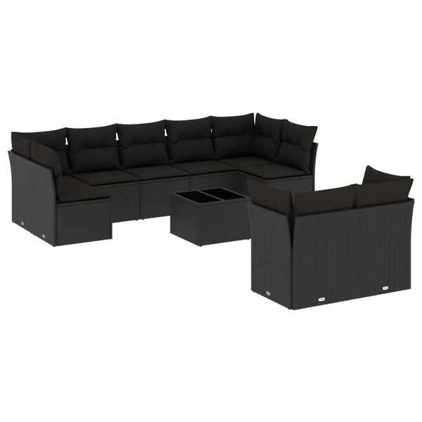 vidaXL Salon de jardin 10 pcs avec coussins noir r&eacute;sine tress&eacute;e