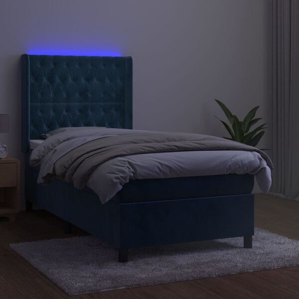vidaXL Sommier &agrave; lattes de lit matelas LED Bleu fonc&eacute; 90x190cm Velours