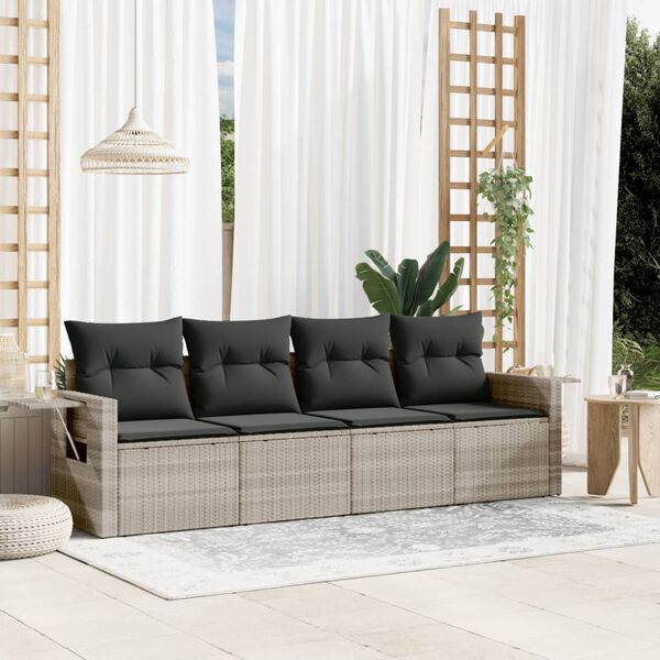 vidaXL Salon de jardin 4 pcs avec coussins gris clair r&eacute;sine tress&eacute;e