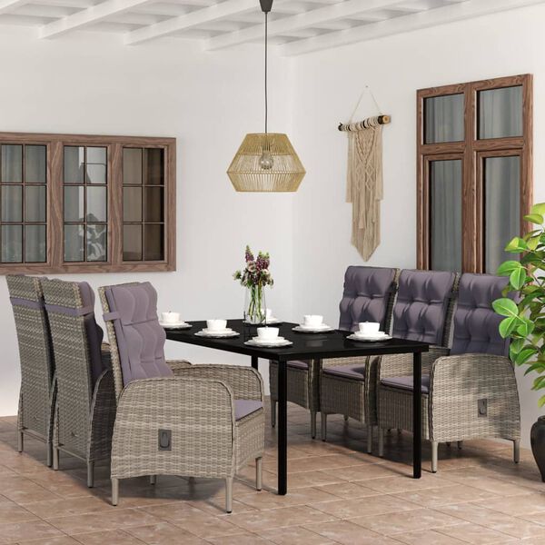 vidaXL Ensemble à manger de jardin coussins 7pcs Gris et noir
