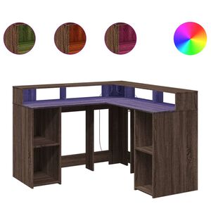 vidaXL Bureau et lumi&egrave;res LED ch&ecirc;ne marron bois d'ing&eacute;nierie