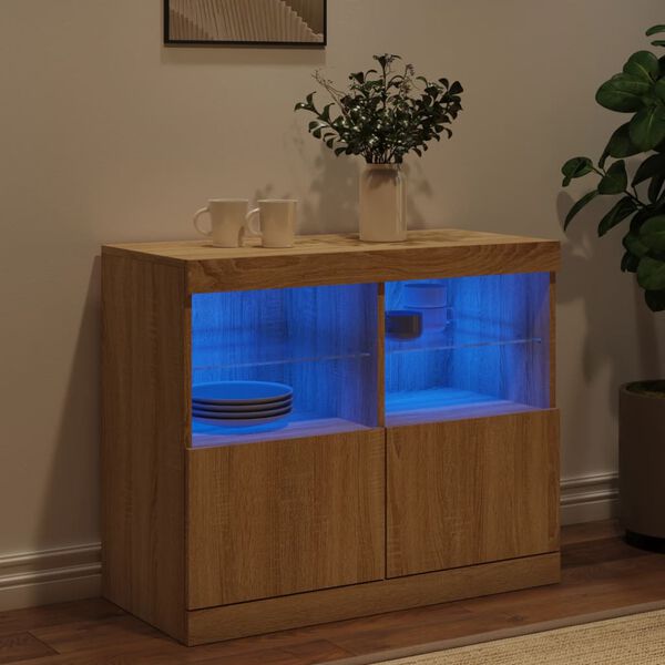 vidaXL Buffet avec lumières LED chêne sonoma 81x37x67 cm
