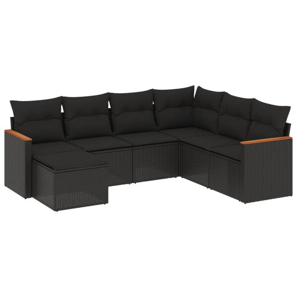 vidaXL Salon de jardin 7 pcs avec coussins noir r&eacute;sine tress&eacute;e