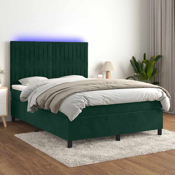 vidaXL Sommier &agrave; lattes de lit avec matelas LED Vert fonc&eacute; 140x190 cm