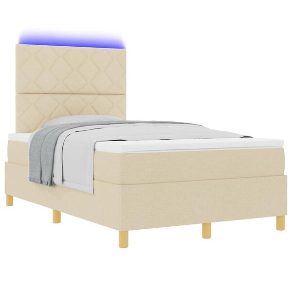 vidaXL Lit &agrave; ressort LED avec matelas Cr&egrave;me 120 x 200 cm tissu