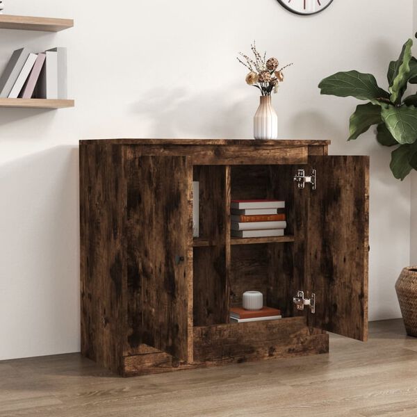 vidaXL Buffet ch&ecirc;ne fum&eacute; 70x35,5x67,5 cm bois d'ing&eacute;nierie
