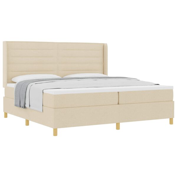 vidaXL Lit &agrave; ressorts avec matelas Cr&egrave;me 200 x 200 cm tissu