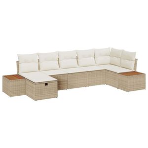 vidaXL Ensemble de canap&eacute; de jardin 7 pcs Beige Poly rotin