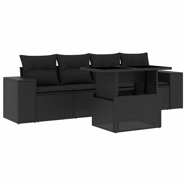 vidaXL Salon de jardin 5 pcs avec coussins noir r&eacute;sine tress&eacute;e