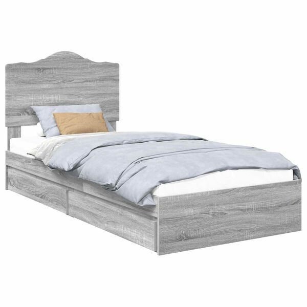 vidaXL Lit de Rangement Gris Sonoma 90 x 200 cm Bois d'ing&eacute;nierie