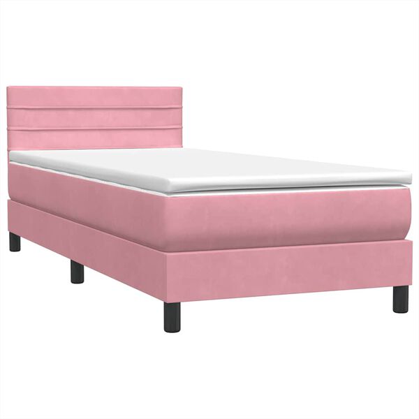 vidaXL Sommier &agrave; lattes de lit avec matelas rose 100x210 cm velours