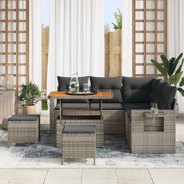 vidaXL Ensemble de canap&eacute; de jardin 8 pcs Gris polyrotin