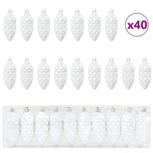 vidaXL Boule de Pomme de Pin de No&euml;l 40 pc Blanc 4 x 9 cm Plastique