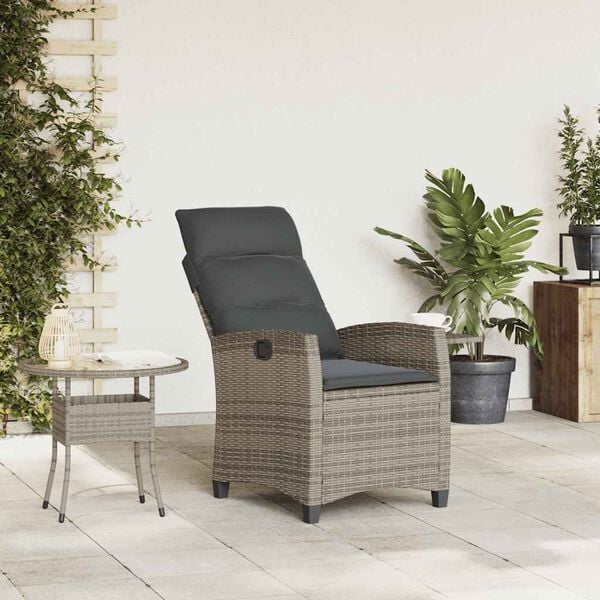 vidaXL Chaise de jardin inclinable avec table d'appoint gris polyrotin