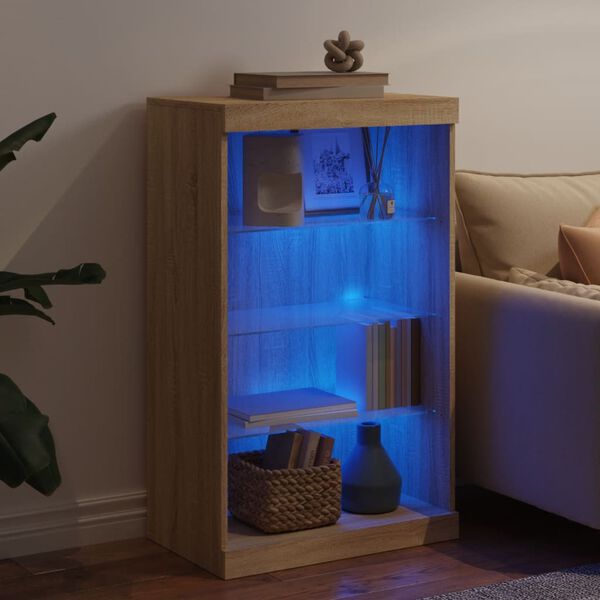 vidaXL Buffet avec lumi&egrave;res LED ch&ecirc;ne sonoma 60,5x37x100 cm