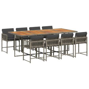vidaXL Ensemble &agrave; manger de jardin 9 pcs coussins gris r&eacute;sine tress&eacute;e