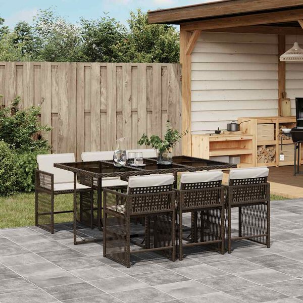 vidaXL Ensemble &agrave; manger de jardin et coussins 7 pcs marron rotin