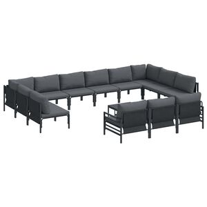 vidaXL Ensemble de canap&eacute; de jardin avec coussin 14 pcs Noir Acier