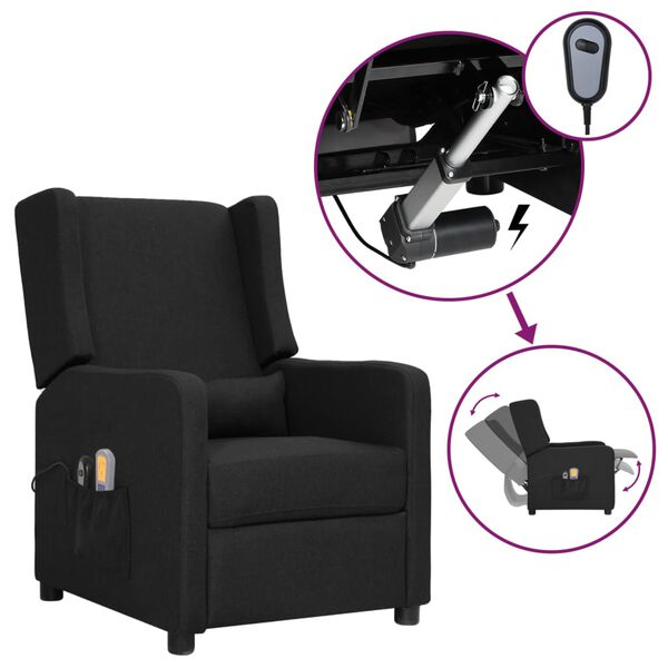 vidaXL Fauteuil électrique de massage Noir Tissu