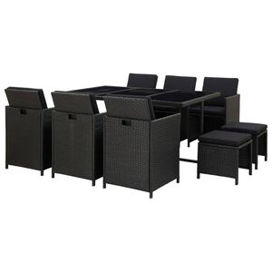 vidaXL Ensemble &agrave; manger d'ext&eacute;rieur 11 pcs avec coussins rotin noir