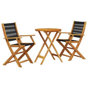 vidaXL Ensemble de bistro 3 pcs noir polypropyl&egrave;ne et bois massif
