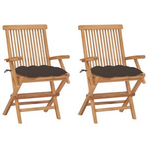 vidaXL Chaises pliantes avec coussins taupe, 2 pi&egrave;ces, en bois de teck massif