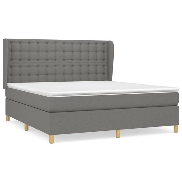 vidaXL Sommier &agrave; lattes de lit avec matelas Gris fonc&eacute; 180x200cm Tissu