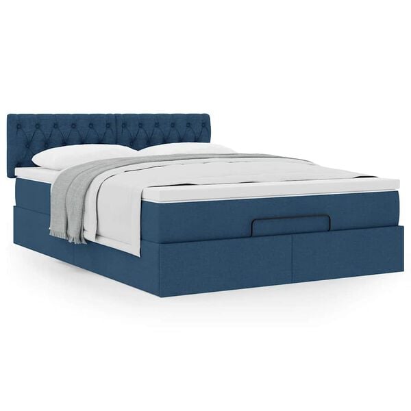 VidaXL Cadre de lit ottoman avec matelas bleu 140x200 cm tissu