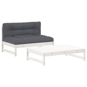 vidaXL Salon de jardin 2 pcs avec coussins blanc bois massif