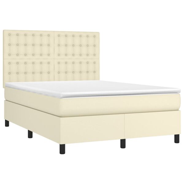 vidaXL Sommier &agrave; lattes de lit avec matelas Cr&egrave;me 140x200cm Similicuir