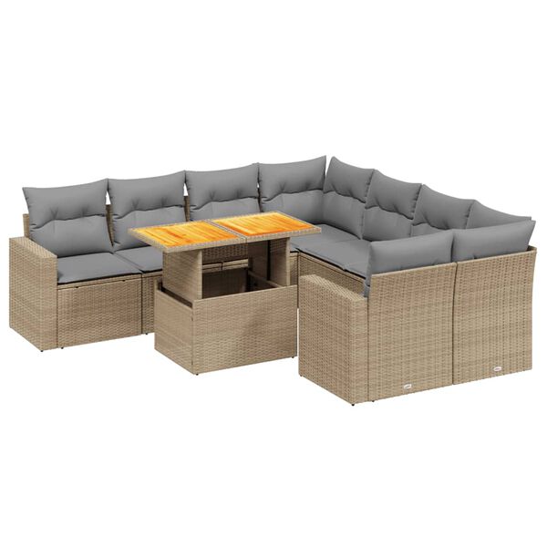 vidaXL Salon de jardin avec coussins 9 pcs beige r&eacute;sine tress&eacute;e
