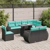 vidaXL Salon de jardin avec coussins 9 pcs noir r&eacute;sine tress&eacute;e acacia
