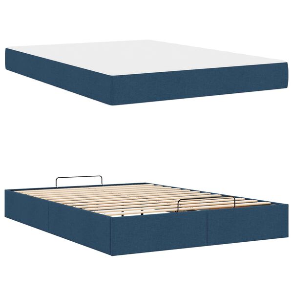 vidaXL Cadre de lit avec matelas avec matelas 2 pcs Bleu tissu