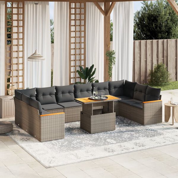 vidaXL Salon de jardin 11 pcs avec coussins gris r&eacute;sine tress&eacute;e