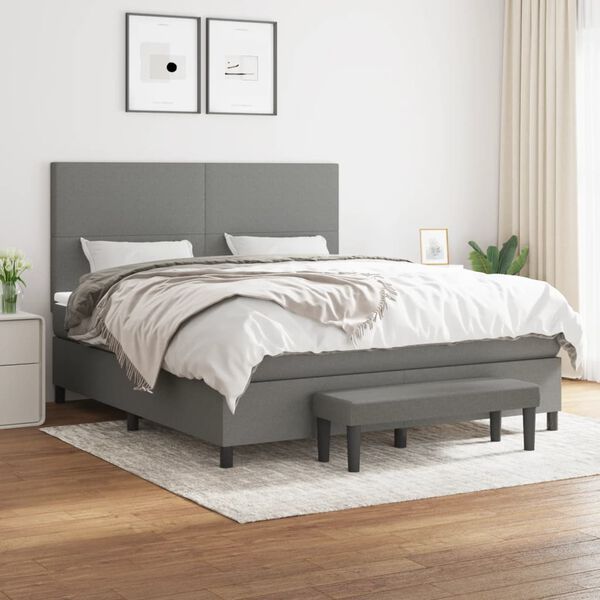 vidaXL Sommier &agrave; lattes de lit avec matelas Gris fonc&eacute; 180x200cm Tissu