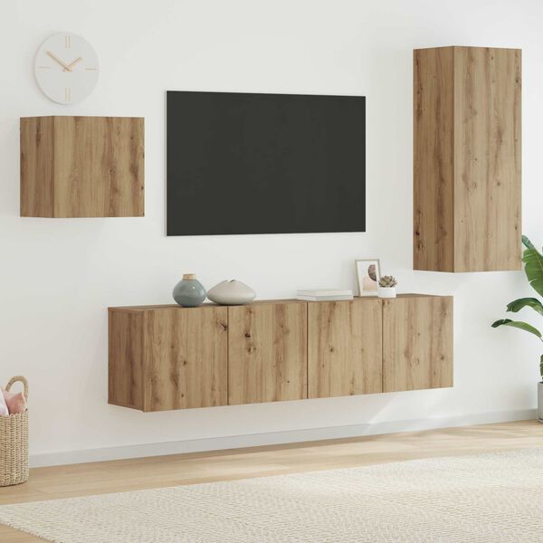 vidaXL Meuble TV Montage mural 4 pcs Ch&ecirc;ne artisanal Bois d'ing&eacute;nierie