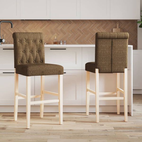 vidaXL Chaises de bar lot de 2 bois massif d'h&eacute;v&eacute;a et tissu
