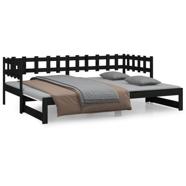 vidaXL Lit coulissant sans matelas noir 2x(80x200)cm