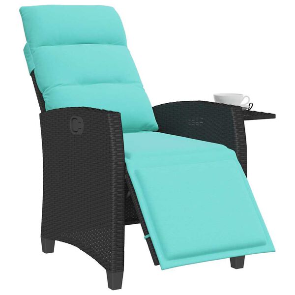vidaXL Chaise de jardin inclinable avec table d'appoint noir polyrotin