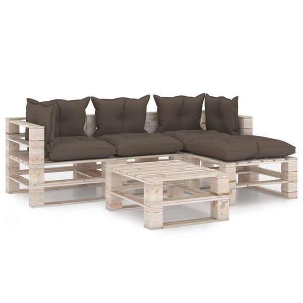 vidaXL Salon palette de jardin 5 pcs avec coussins bois de pin