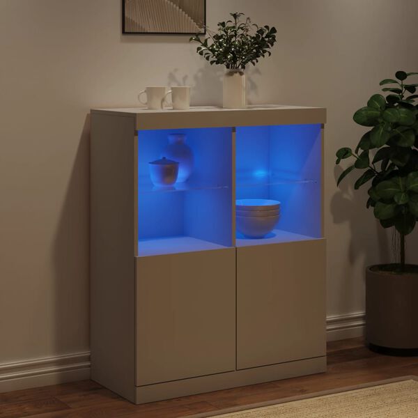 vidaXL Buffet avec lumi&egrave;res LED blanc 81x37x100 cm