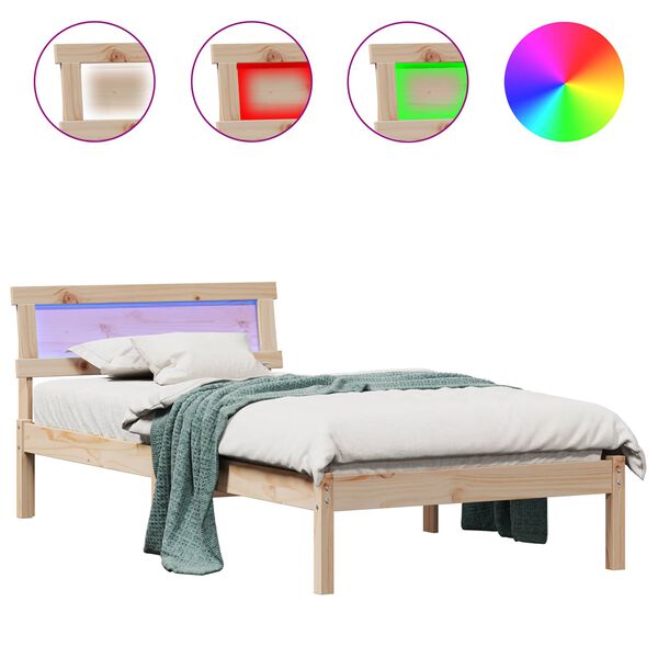 vidaXL Cadre de lit avec t&ecirc;te de lit Marron 90 x 200 cm Pin massif