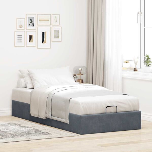vidaXL Cadre de lit ottoman sans matelas gris foncé 100x200 cm velours