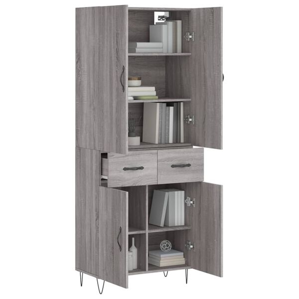 vidaXL Buffet haut Sonoma gris 69,5x34x180 cm Bois d'ing&eacute;nierie